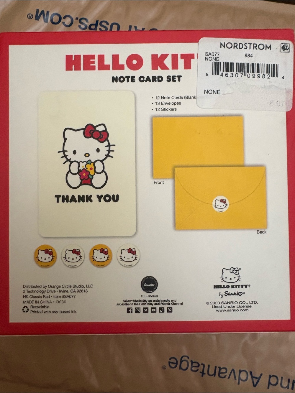 Hello Kitty Yellow & Red Thank You Note Card Set - Picture 2 of 2